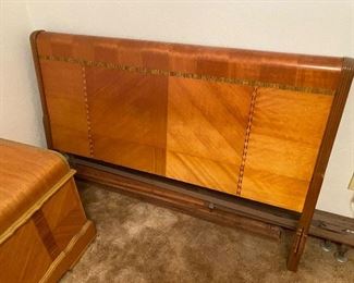 AMAZING Waterfall 1930s Antique  Bedroom Suite. Includes full size headboard with rails, vanity with mirror, dresser and night stand. 