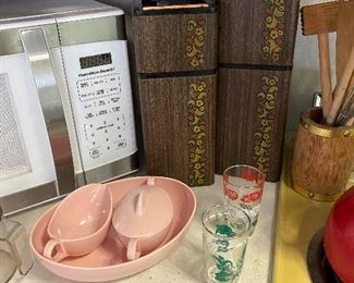 Vintage MCM canister set. Melmac dishes