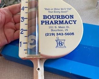 Bourbon Pharmacy rain gauge adv promo