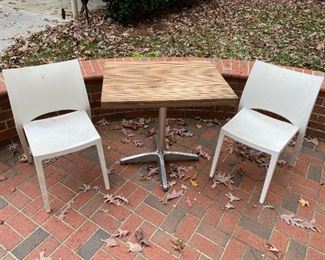 Teak Table w/ Plastic Chairs