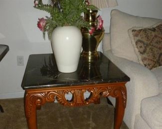 Marble top carved end table