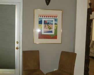 pair of chairs, mask & art