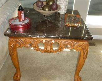 marble top carved table & misc