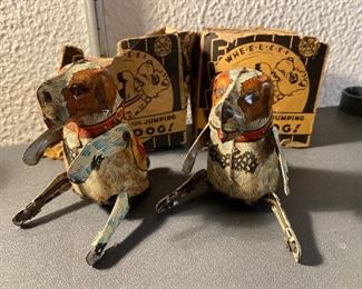 1930's Mechanical Wind Up Jumping Dog with Box 