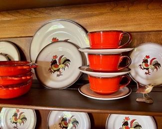 Metlox Poppytrail Vernon Red Rooster Dishes Set. Fabulous!
