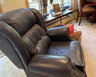 Studded deep grey leather recliner