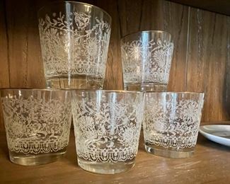 vintage etched whiskey glasses
