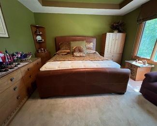 Mid Century Modern dresser and leather king sized bed
