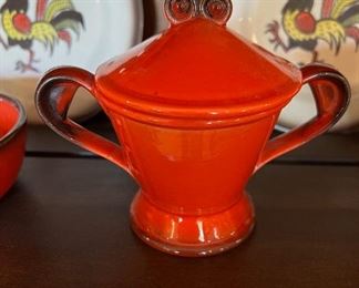 MCM Metlox Poppytrail Vernon Red Rooster Dishes Set - sugar bowl. Fabulous!