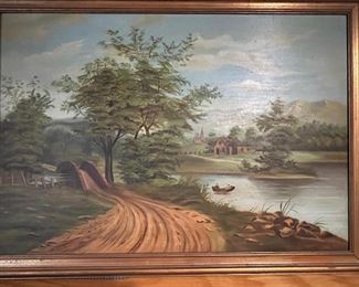 Early naive landscape painting - oil on canvas
