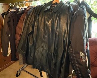 Many designer men's jackets - L to XL including a lovely leather jacket by Wilson's (XL)