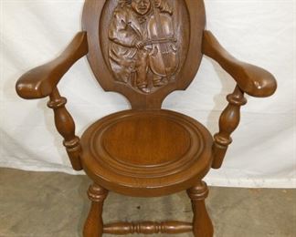 ORNATE OAK CARVED PARLOR ARM CHAIR