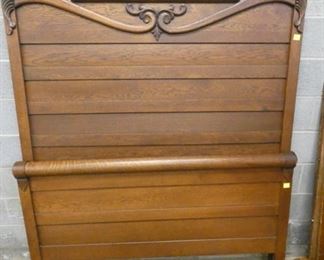 OAK HIGHBACK BED W/ LOG ROLL