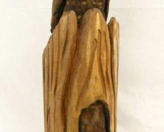 39IN HANDCARVED WOODEN OWL SCULUPTURE