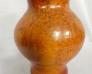10IN CROME RED POTTERY VASE
