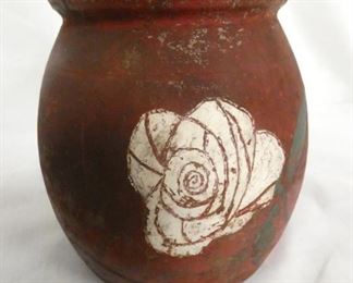 EARLY REDWARE POTTERY JAR W/ LID