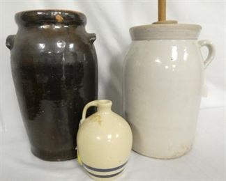 STONEWARE CHURNS, JUG