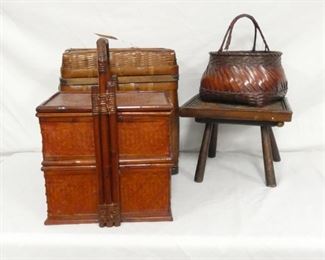 VARIOUS BASKETS, STOOL