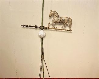 Horse Weathervane with glass lightning ball on stand