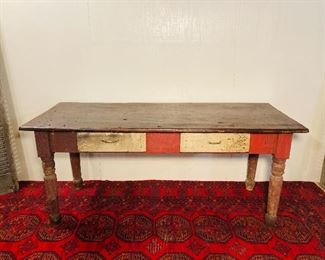 Red and grey farm table 