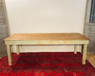 Apple green harvest table with scrub top