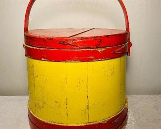 Red and yellow firkin/ sugar bucket 