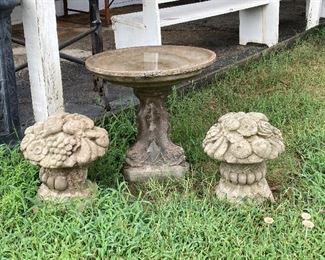 Concrete birdbath and decor