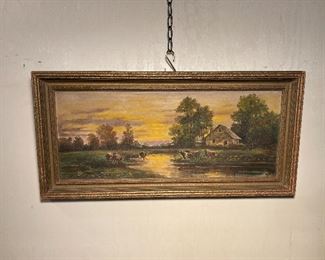 Cow farm scene oil on canvas