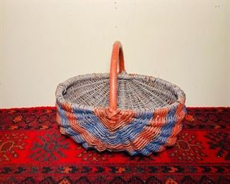 Early red and  blue painted basket