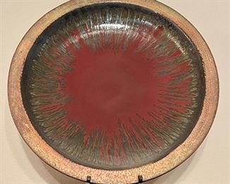 Large and Heavy Shallow Clay Plate/Bowl w/Stand