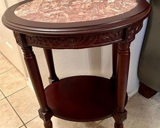 Oval Marble-Topped End Table