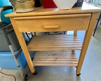Rolling Birchwood Kitchen Cart w/Drawer