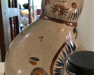 Large Tonala Mexico Glazed Pottery Cat