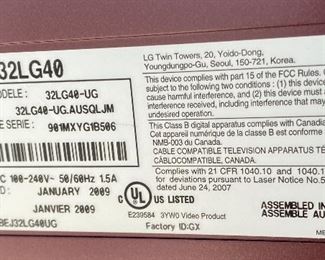 LG TV Label