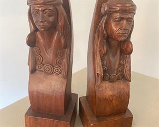 Hand carved Native American Indian bookends