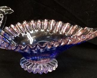ART GLASS BIRD BOWL, 10in L