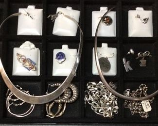 STERLING SILVER JEWELRY & PINS, CHAINS ARE BROKEN