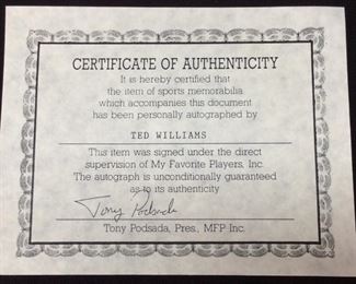 HALL OF FAMER TED WILLIAMS AUTOGRAPHED PHOTO