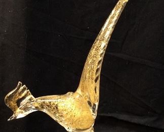 MURANO GOLD FLECK ART GLASS BIRD, 13