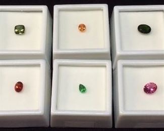 10 STONE LOTS, SEMI PRECIOUS STONES,
GREEN TOURMALINE, PINK SAPPHIRE, RED LABRADORITE, CHROME DIOPSIDE, CHERRY OPAL, GARNET,