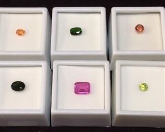 10 STONE LOTS, SEMI PRECIOUS STONES,
GREEN TOURMALINE, PINK SAPPHIRE, RED LABRADORITE, CHROME DIOPSIDE, CHERRY OPAL, GARNET,