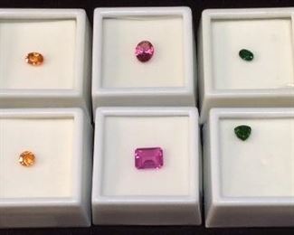 10 STONE LOTS, SEMI PRECIOUS STONES,
GREEN TOURMALINE, PINK SAPPHIRE, RED LABRADORITE, CHROME DIOPSIDE, CHERRY OPAL, GARNET,