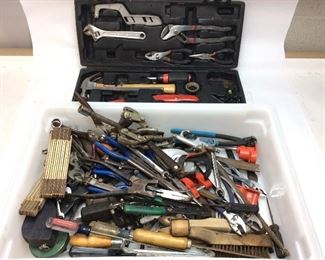 ASSORTED HAND TOOLS, WRENCHES, SAWS, NEEDLE NOSE PLIERS