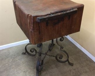 ANTIQUE BUTCHER BLOCK ON CAST IRON STAND EST. 500LB