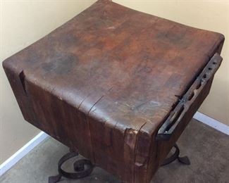ANTIQUE BUTCHER BLOCK ON CAST IRON STAND EST. 500LB