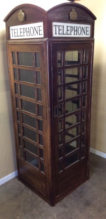 VINTAGE WOOD w GLASS PANELS ENGLISH TELEPHONE BOOTH