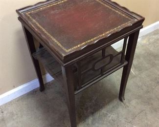 MID CENTURY LEATHER TOP END TABLE