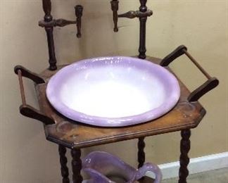 ANTIQUE WALNUT WASH STAND w BOWL & PITCHER