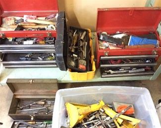 ASSORTED TOOLS, CIRCULAR SAW, SHOP FAN, ROUTER, VISE, DRILL BITS, HAND TOOLS, WRENCHES. SOCKETS, RATCHETS