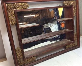 VINTAGE WALL SHELF DISPLAY w MIRROR